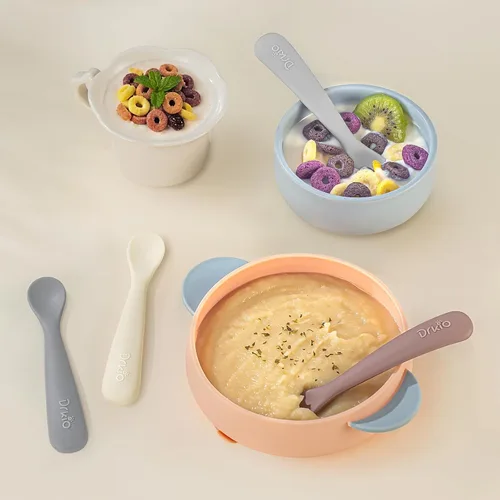 Miniatura 7 de DRKIO Cucharas de silicona para bebés de 8 piezas, cucharas para bebés, primera etapa, autoalimentación, suministros de destete para bebés