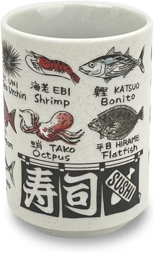 Miniatura 11 de Taza de té japonesa - Cerámica 9 fl oz, Yunomi taza, sushi hecho en Japón (C3-16 Kabuki sukeroku)