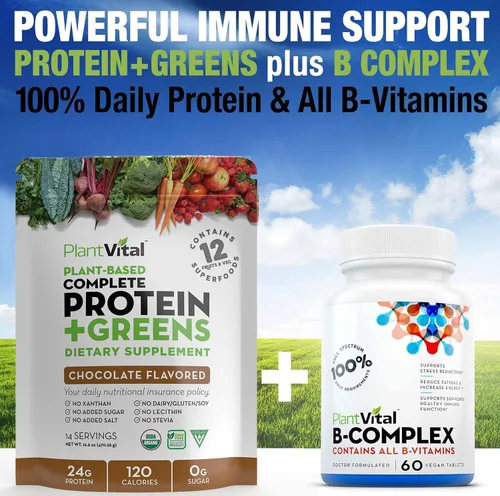 Miniatura 5 de PlantVital Proteína vegana en polvo a base de plantas, proteína orgánica en polvo de chocolate, 0.85 oz/0.00 oz de azúcar, 12 superalimentos