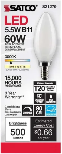 Miniatura 4 de Satco 6Pk 5.5w B11 LED 3000K Candelabro Base Helado Regulable - 60W Equiv