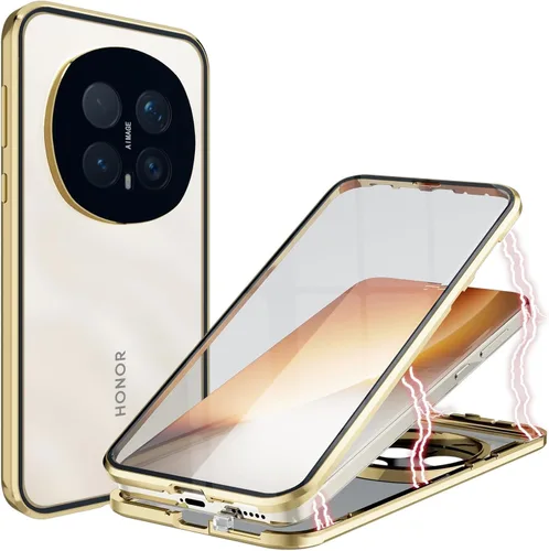 Miniatura 10 de QUIETIP Funda magnética para Honor Magic 8 Lite/Honor X9d, marco de metal de doble cara cubierta de vidrio templado transparente, negro