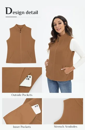 Miniatura 6 de Xeoxarel Chaleco de forro polar para mujer con 6 bolsillos (XS-2XL)
