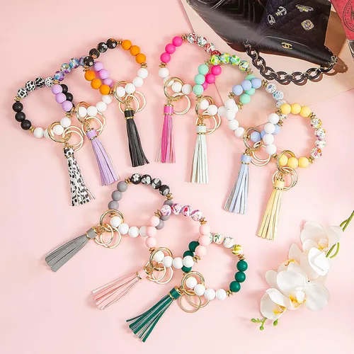 Miniatura 7 de Llavero de pulsera para coche, llavero con cuentas de silicona para mujer
