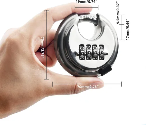 Miniatura 3 de Candado de disco de acero inoxidable de 4 dígitos (3 pulgadas) cerradura de combinación para exteriores para almacén, cobertizos, casilleros de Plata
