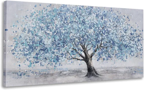 Miniatura 7 de Arte de pared de árbol de la vida, cuadro de árbol azul, decoración de pared, obra de arte enmarcada, lienzo abstracto, pintura de la naturaleza