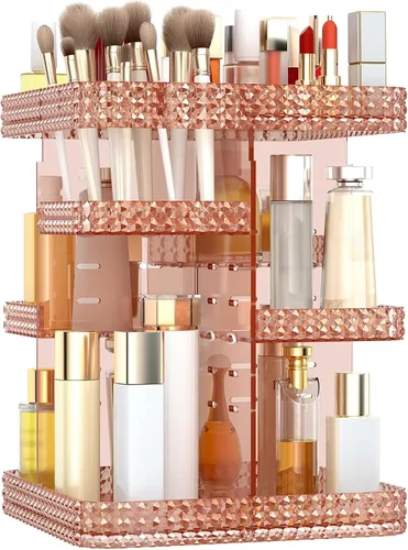 Miniatura 8 de Organizador de maquillaje giratorio, vitrina de cosméticos de gran capacidad, organizador acrílico para el cuidado de la piel con soporte