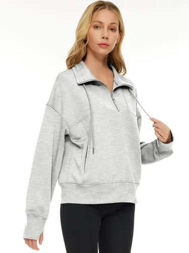 Miniatura 3 de AUTOMET Sudaderas de gran tamaño con capucha de forro polar para mujer, camisas de manga larga, ropa de otoño con bolsillo