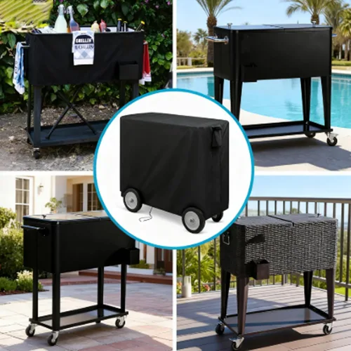 Miniatura 2 de Kingling Funda para carrito refrigerante para patio de 65-80 Quqrt, cubierta impermeable para carrito enfriador de aire libre con ruedas, cubierta