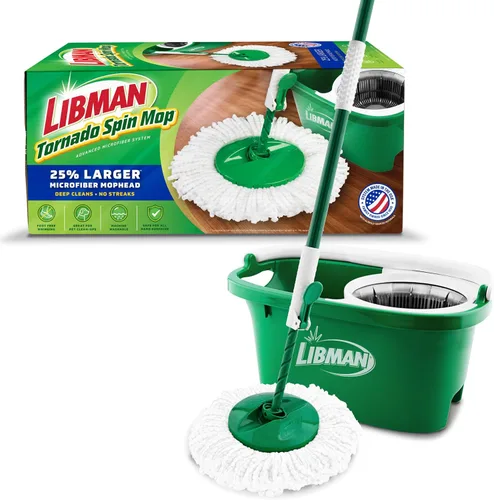 Libman Tornado Sistema de trapeador giratorio | Juego de fregona y cubo con escurridor | Fregonas para limpieza de pisos | Incluye 1 cabezal de