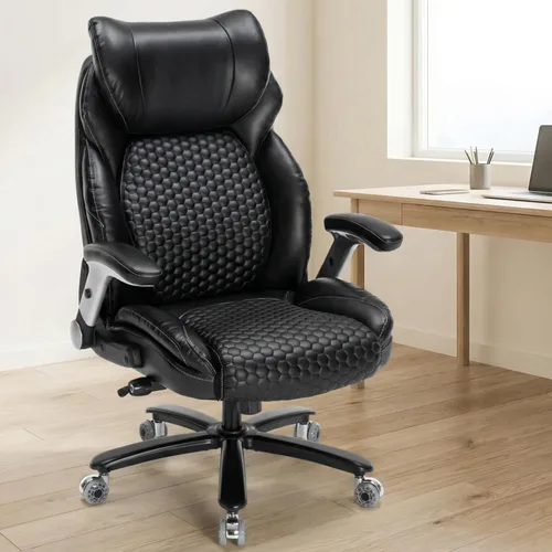Silla de oficina grande y alta, silla de escritorio ergonómica de 500 libras para personas pesadas, silla giratoria de piel sintética con brazos