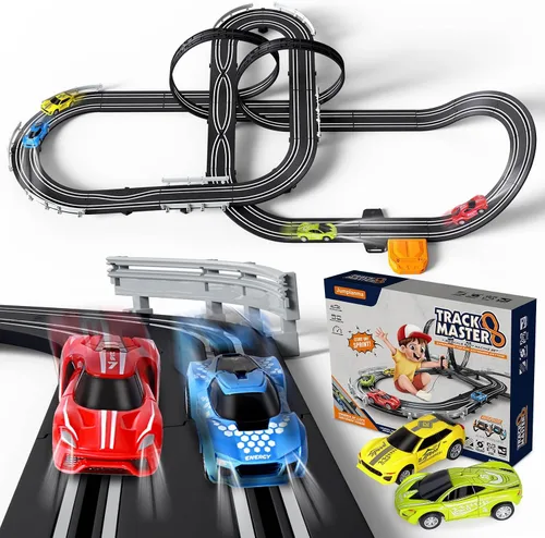Miniatura 3 de Juegos de pista de carreras de coches de ranura para niños, batería o pista de carreras eléctrica con 4 coches de ranura de alta velocidad y 2