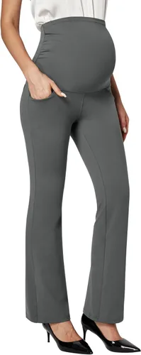 Ewedoos Pantalones de maternidad pantalones de trabajo laterales fruncidos con bolsillos sobre el vientre, pantalones de vestir de embarazo,