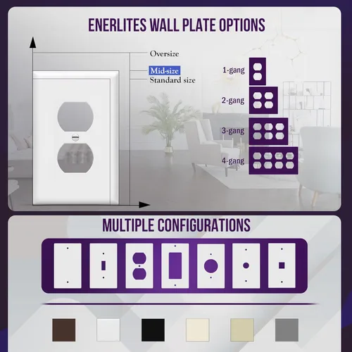 Miniatura 5 de ENERLITES Placa de pared de salida de receptáculo dúplex de tamaño mediano, placas de cubiertas de toma de corriente, tamaño medio de 1 banda, 4.88