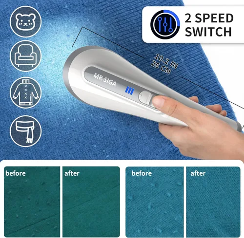 Miniatura 6 de MR.SIGA Afeitadora de tela y removedor de pelusa con 2 velocidades, removedor eléctrico recargable de pelusa con luces LED y 2 cuchillas