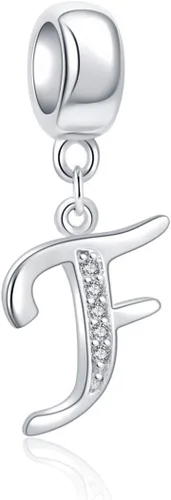 SoulBeads - Colgantes de plata fina 0,925 de letra inicial, alfabeto A-Z. Dije con cristales compatibles con brazaletes europeos