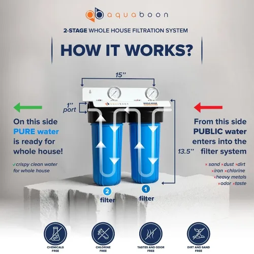 Miniatura 2 de Aquaboon Sistema de filtro de agua de 2 etapas para toda la casa con 5 micrones, 10 x 4.5, antiincrustación, purificación de agua de sedimentos