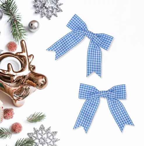 Miniatura 4 de Meseey 30 lazos de cinta de cuadros de 3.5 pulgadas con lazo torcido, lazos de lana azul y blanco, para manualidades, cesta de envoltura de regalos