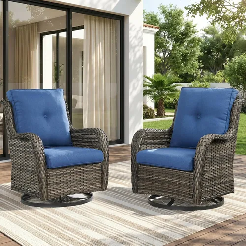 Miniatura 37 de Rilyson Mecedora de mimbre - Juego de 2 sillas mecedoras de mimbre para patio, sillas mecedoras de ratán para porche al aire libre, terraza, jardín