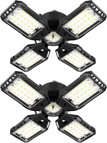 Miniatura 11 de Aoretic - Paquete de 2 luces LED de garaje de 180 W, 18000 lm, 6500 K, con 6 + 1 paneles deformables, luz de tienda LED, para sótano, granero, techo