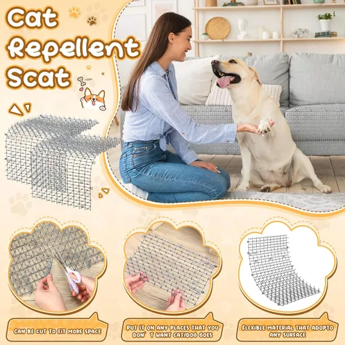 Miniatura 5 de Sanwuta Tapete disuasorio para gatos de 26.3 pies, 2 piezas, tapete disuasorio para gatos al aire libre con púas, tiras de espinillas para Gris