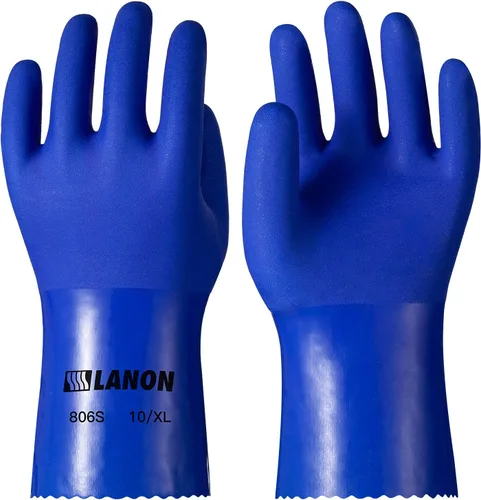 LANON - 6 pares de guantes de PVC resistentes a productos químicos, guantes de goma de alta resistencia, protección contra ácidos, álcalis y aceite,