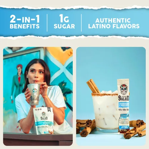 Miniatura 6 de Salud - Paquete de 2 Hidratación 2 en 1 + inmunidad (fresa) e hidratación + inmunidad (horchata) – 15 porciones cada una, mezcla de bebida Agua