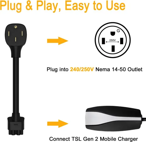 Miniatura 3 de Adaptador NEMA 14-50 compatible con cargador portátil Tesla Gen 2, conecta el cargador móvil Tesla a la toma NEMA 14-50 de 240 V a 32 amperios, 11.8