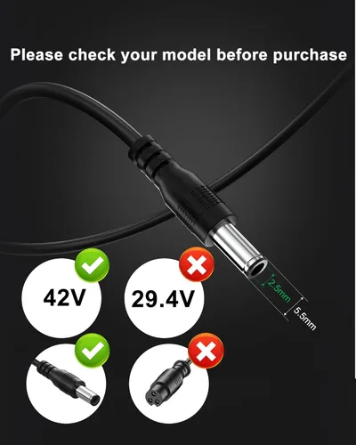 Miniatura 4 de VHBW Cargador eléctrico de scooter de 42 V 2 A, compatible con scooters de batería Hover-1 de 36 V (Highlander, Dynamo, Gambit, Helios y más)