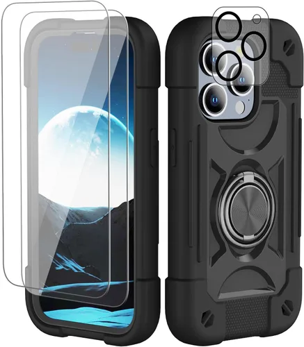Miniatura 7 de Funda para iPhone 11 de 6.1 pulgadas con soporte de anillo, con 2 protectores de pantalla de vidrio, resistente a los golpes, resistente a