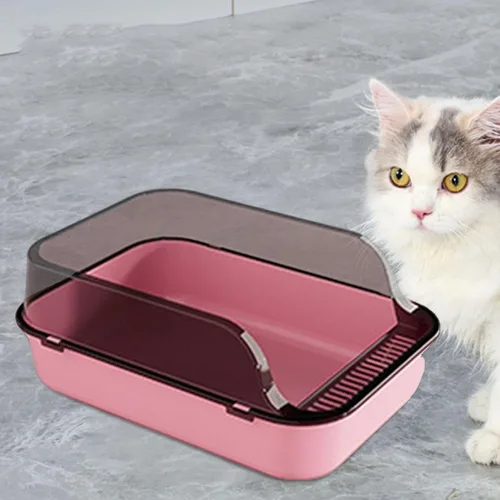 Miniatura 6 de Generic Caja de arena para gatos, bandeja de arena para mascotas, fácil de limpiar, bandeja de arena semicerrada para gatitos, inodoro para gatos