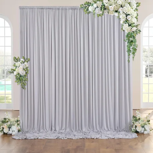 Miniatura 72 de Cortinas de telón de fondo blanco de 30 pies x 8 pies para fiestas de boda, 6 paneles de 5 pies x 8 pies, cortinas de fotografía de poliéster sin