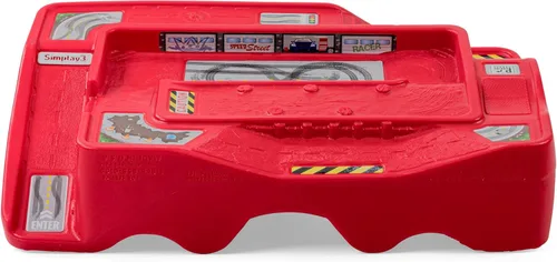 Miniatura 5 de Simplay3 Monster City Extreme Wheels - Mesa de carreras de autos - Mesa de juego portátil roja de 2 caras para niños con 2 camiones Monster Race
