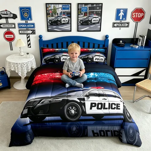 Miniatura 4 de Erosebridal Juego de edredón de coche de policía, tamaño Queen, juego de ropa de cama de vehículo de policía para niños y niños, edredón de plumón