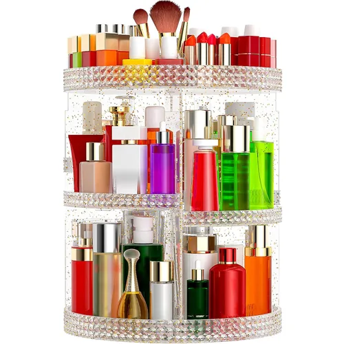 Miniatura 13 de Awenia Organizador de maquillaje giratorio de 360 grados, almacenamiento de maquillaje ajustable, 7 capas de gran capacidad, unidad