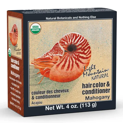 Light Mountain Tinte y acondicionador para el cabello de henna, tinte de cabello caoba para hombres y mujeres, polvo orgánico de hoja de henna y
