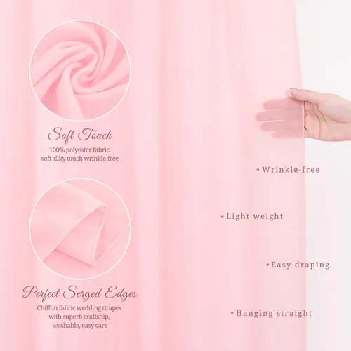 Miniatura 4 de Tela para Drapeado de Arco de Boda, 4 Paneles de 28" x 20 pies Rosa, Cortinas de Arco de Boda para Ceremonia, Cortinas de Tela de Gasa, Drapería