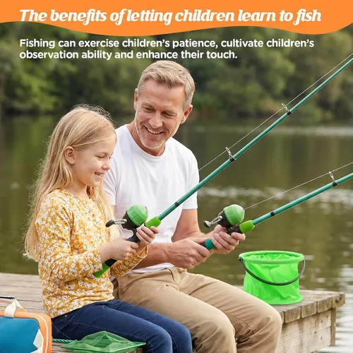 Miniatura 6 de Combo de carrete de caña de pescar para niños, 4.92 pies/5.9 pies, 2 piezas de caña de pescar telescópica con accesorios de pesca, kit de inicio