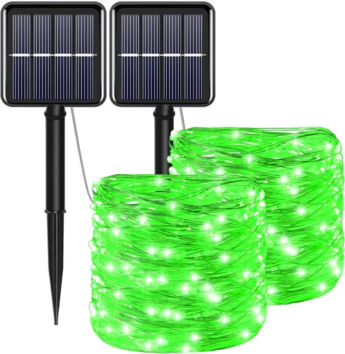 Miniatura 18 de Tira de luces solares azules de Navidad al aire libre impermeables, 2 paquetes, total 200 LED, 20.1 m, 8 modos, luces de hadas de cobre