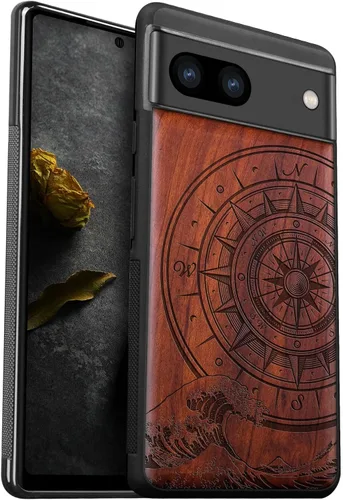 Miniatura 9 de Carveit Funda de madera para Pixel 8a - Madera natural y negro suave TPU a prueba de golpes - Funda de madera única compatible con Google Pixel 8a