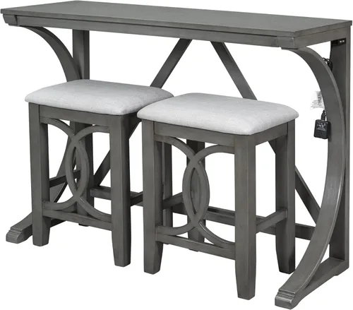 Miniatura 5 de JIVOIT Juego de mesa de comedor de 3 piezas con altura de mostrador, juego de comedor de madera maciza con 2 taburetes tapizados, mesa de comedor