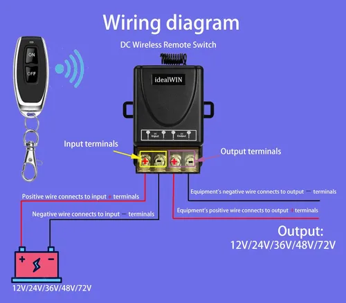 Miniatura 3 de Interruptor remoto inalámbrico con 328 pies de largo alcance, CC 12V/24V/48V/72V Clasificación de corriente 30A, interruptor de control remoto de 12