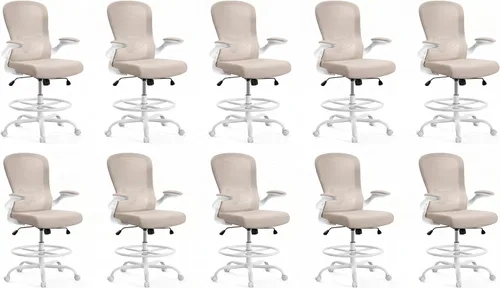 Miniatura 12 de ErGear Silla de dibujo, silla de escritorio de pie con reposabrazos abatibles, silla de escritorio alta altura ajustable, silla de oficina alta Negro