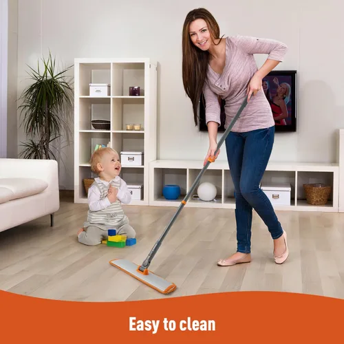 Miniatura 5 de CLEANHOME Trapeador de microfibra con mango largo extensible, trapeador plano con 4 almohadillas reutilizables y 1 limpiador para eliminar
