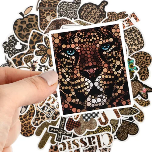 Miniatura 5 de Paquete de 100 calcomanías con estampado de leopardo, vinilo impermeable, estampado de guepardo, calcomanías estéticas de leopardo para mujeres