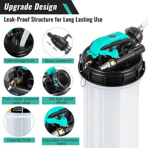 Miniatura 2 de Estune Extractor de líquido neumático manual de 2 galones/7.5 L, bomba extractora de aceite automotriz, cambiador de vacío de aceite con 5 mangueras