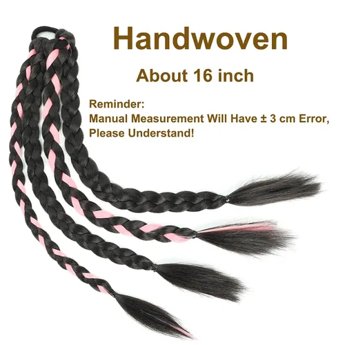 Miniatura 3 de Extensión de cola de caballo trenzada con banda elástica para el cabello, extensión de cabello lacio envolvente, cola de caballo, trenzas de cola