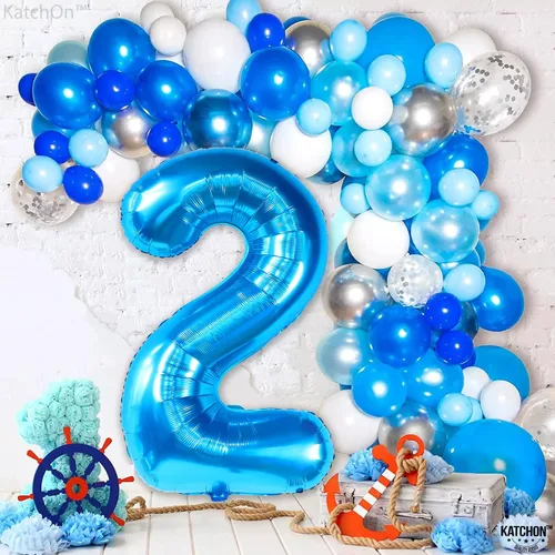 Miniatura 7 de KatchOn, Globo grande azul número 2 de 40 pulgadas Decoraciones de cumpleaños de Baby Shark para niño de 2 años Globo azul número 2 Globo