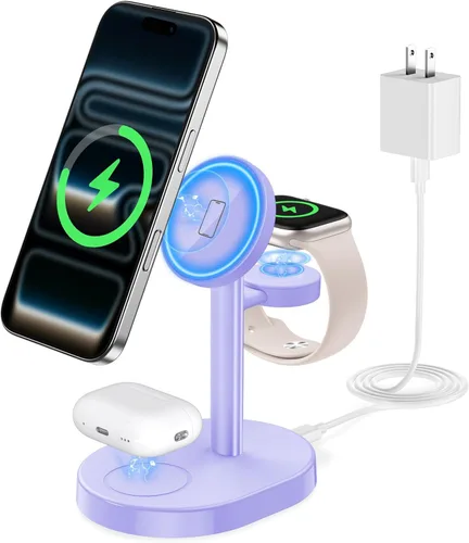 Miniatura 28 de Hevanto 25W 3 in 1 Super Fast Charging Station for Apple MagSafe Charger, Wireless Magnetic Mag-Safe Charger Stand for iPhone 17 16 15 14 13 12