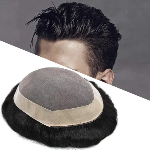 LYRICAL HAIR Extensiones finas monocelares duraderas para hombre, perímetro NPU para hombre, tupé negro, sistema de cabello humano de repuesto,