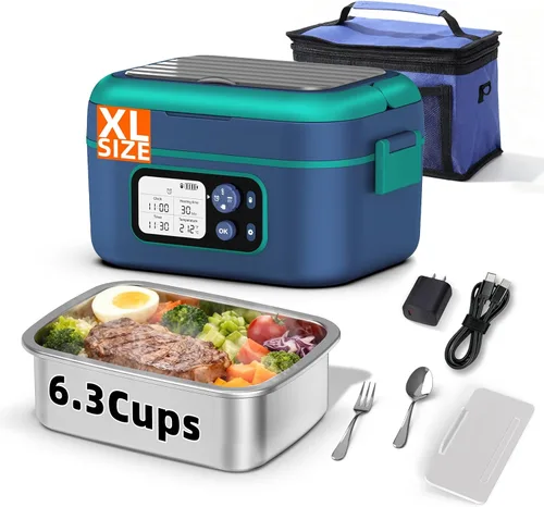Miniatura 14 de Lonchera eléctrica inalámbrica XL de 6.3 tazas para adultos, 20000 mAh recargable alimentada por batería inteligente para hombres y mujeres